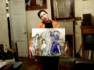 Зайцева Лиза со своей картиной Недетские игры, но которой есть автопортрет и портреты ее друзей